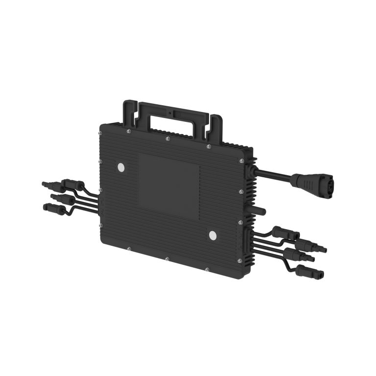 Hoymiles Wechselrichter HMS-2000-4T Schwarzer elektrischer Regelungskasten mit mehreren Anschlusskabeln.